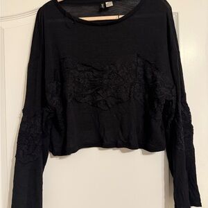 Black Cropped Shirt Divided H&M Women’s Black Size Large Lace